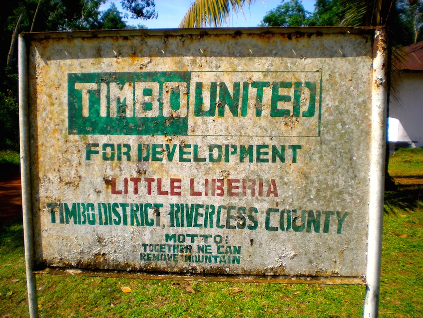 Opens popup gallery with Village sign, Timbo District, Rivercess County, Liberia.