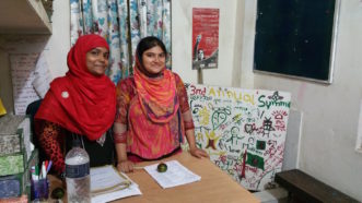 Opens popup gallery with Two empowered young paralegals, Nahid Parvin (Left) and Shabnaj Akter (Right), working with Namati's Citizenship Program advocating on behalf of their deeply marginalized community in Geneva Camp, Dhaka.