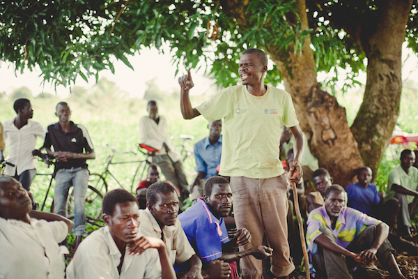 Discussions about land disputes can escalate quickly in community meetings. © LEMU