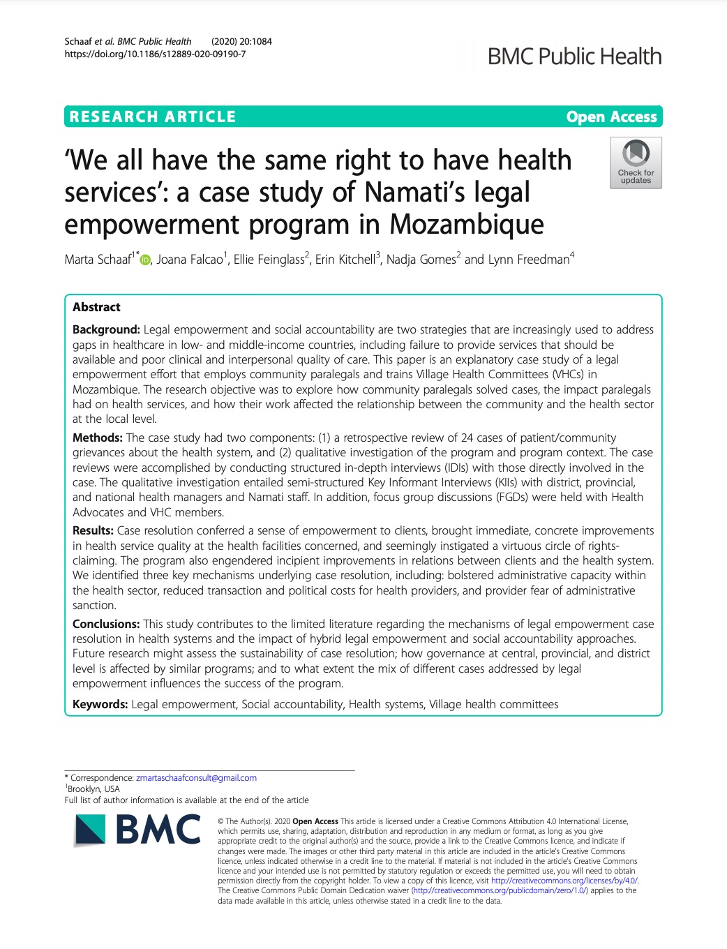 ‘We all have the same right to have health services’: a case study of Namati’s legal empowerment program in Mozambique 