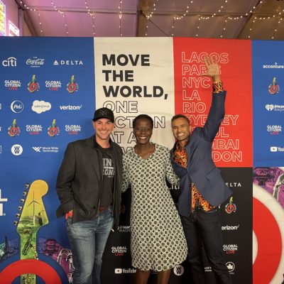 Vivek Maru, Atieno Odhiambo FGHR), and Ridgeway White (Mott Foundation) take to the red carpet in New York for Global Citizen's 24-hour live show on Sept. 25, 2021. Phot credit: Global Citizen