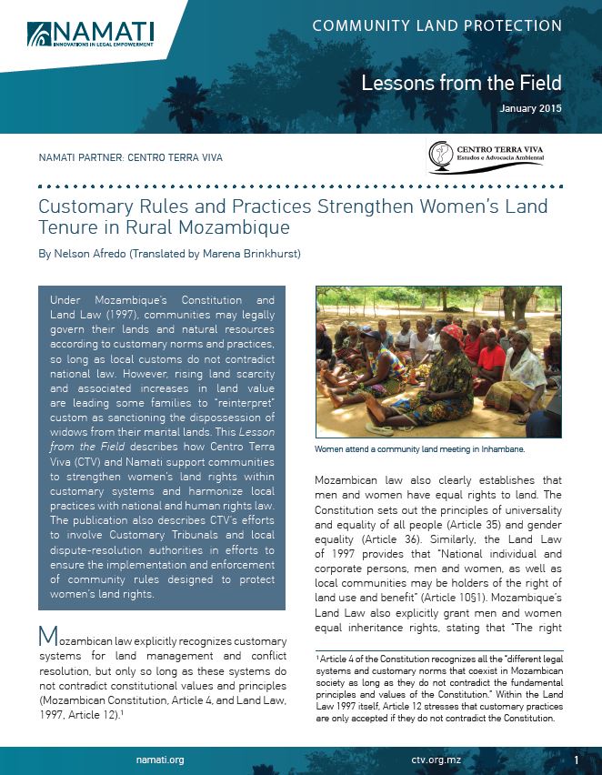 Link to Lessons from the Field: Customary Rules and Practices Strengthen Women’s Land Tenure in Rural Mozambique