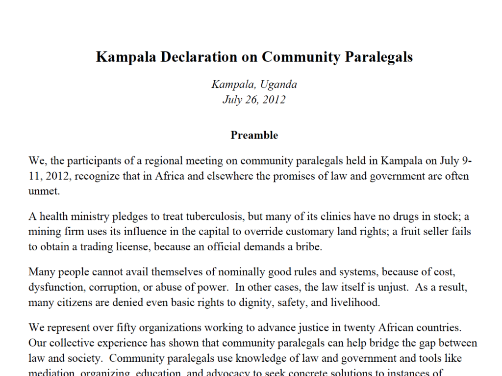 Link to Kampala Declaration on Community Paralegals